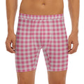 Pink Check Pattern Print Men's Long Boxer Briefs