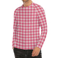 Pink Check Pattern Print Men's Long Sleeve Rash Guard