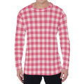 Pink Check Pattern Print Men's Long Sleeve T-Shirt