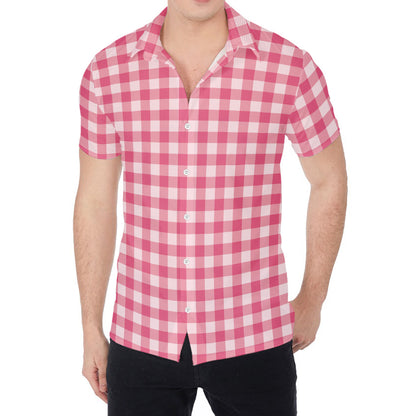 Pink Check Pattern Print Men's Shirt