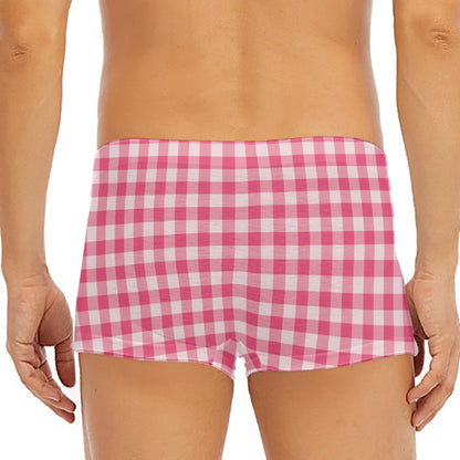 Pink Check Pattern Print Men's Short Boxer Briefs