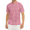 Pink Check Pattern Print Men's Short Sleeve Rash Guard