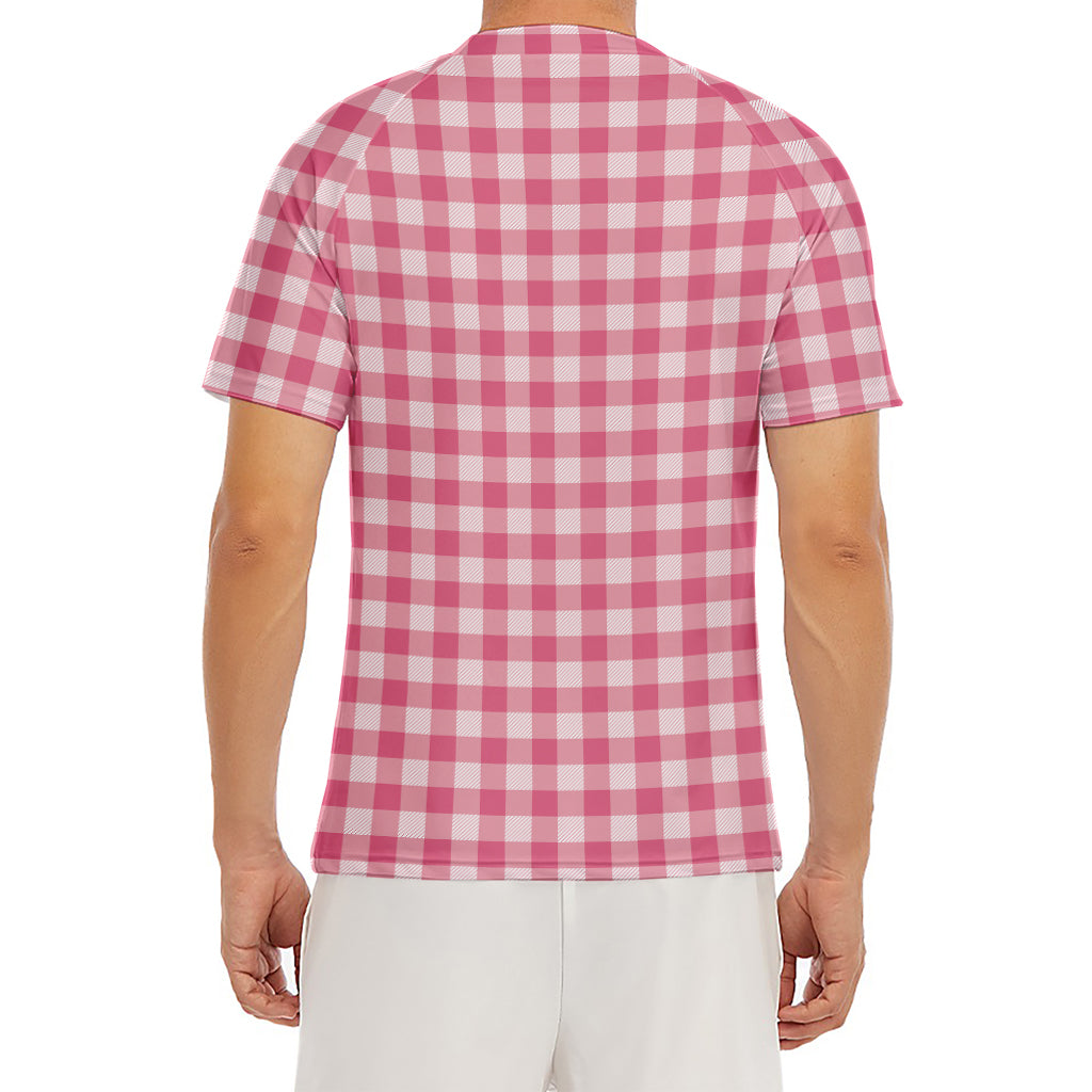 Pink Check Pattern Print Men's Short Sleeve Rash Guard
