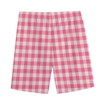 Pink Check Pattern Print Men's Sports Shorts