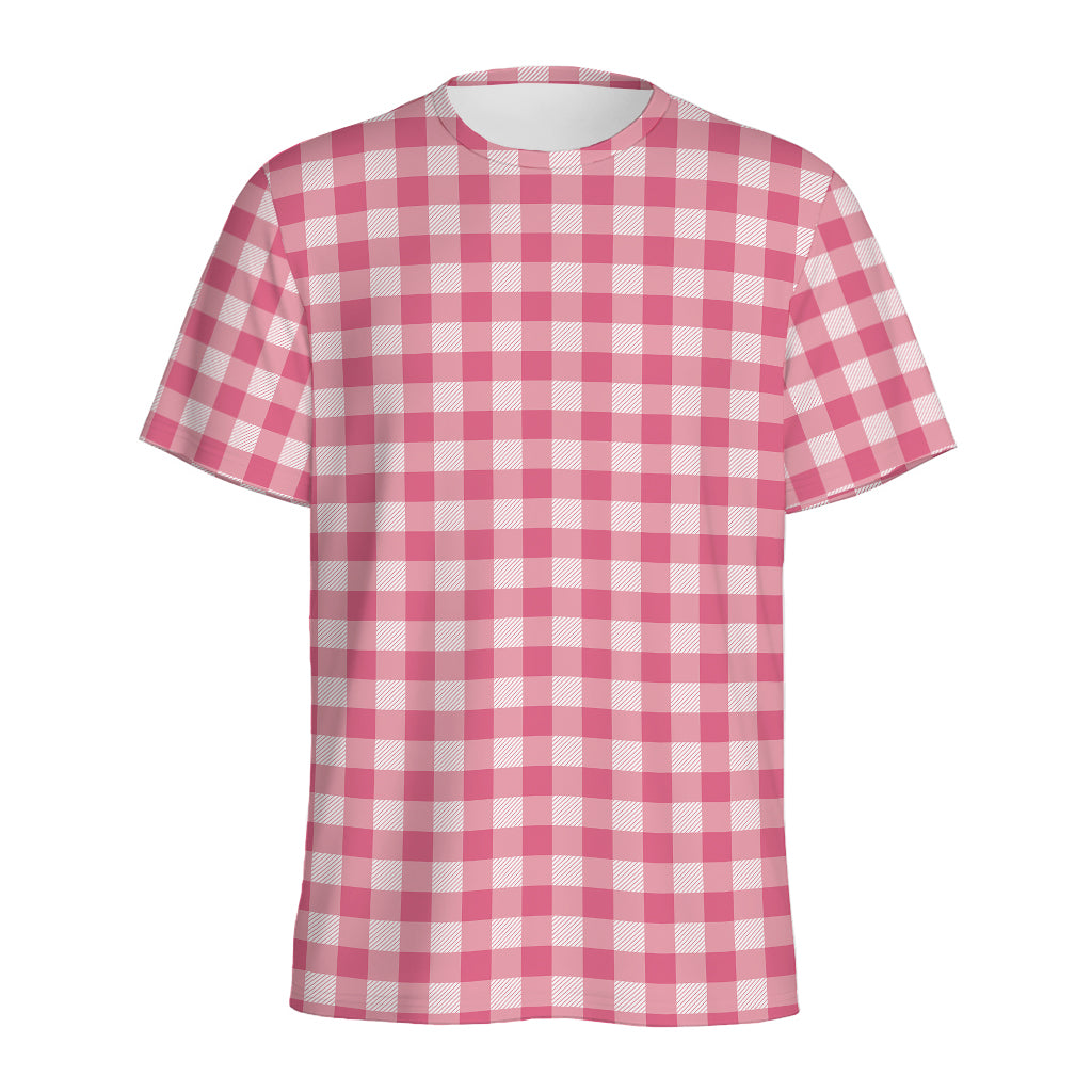 Pink Check Pattern Print Men's Sports T-Shirt