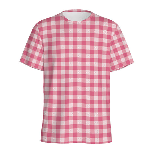 Pink Check Pattern Print Men's Sports T-Shirt