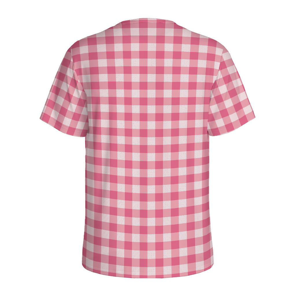 Pink Check Pattern Print Men's Sports T-Shirt