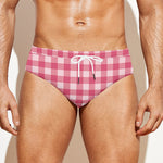 Pink Check Pattern Print Men's Swim Briefs