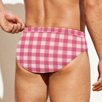 Pink Check Pattern Print Men's Swim Briefs