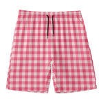 Pink Check Pattern Print Men's Swim Trunks