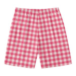 Pink Check Pattern Print Men's Swim Trunks