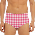 Pink Check Pattern Print Men's Triangle Swim Briefs