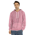 Pink Check Pattern Print Men's Velvet Pullover Hoodie