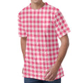 Pink Check Pattern Print Men's Velvet T-Shirt
