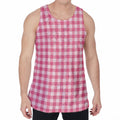 Pink Check Pattern Print Men's Velvet Tank Top