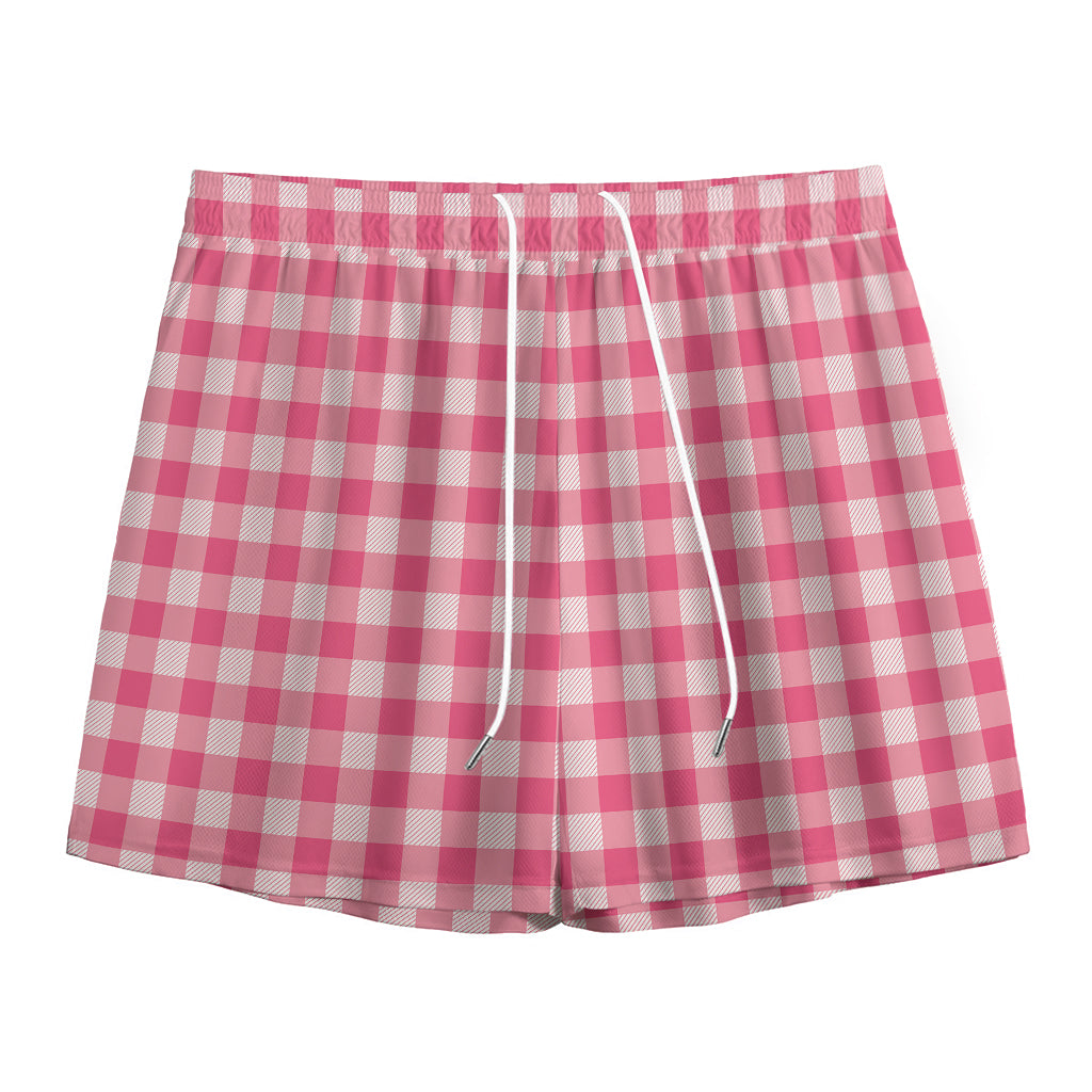 Pink Check Pattern Print Mesh Shorts