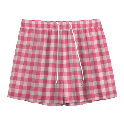 Pink Check Pattern Print Mesh Shorts