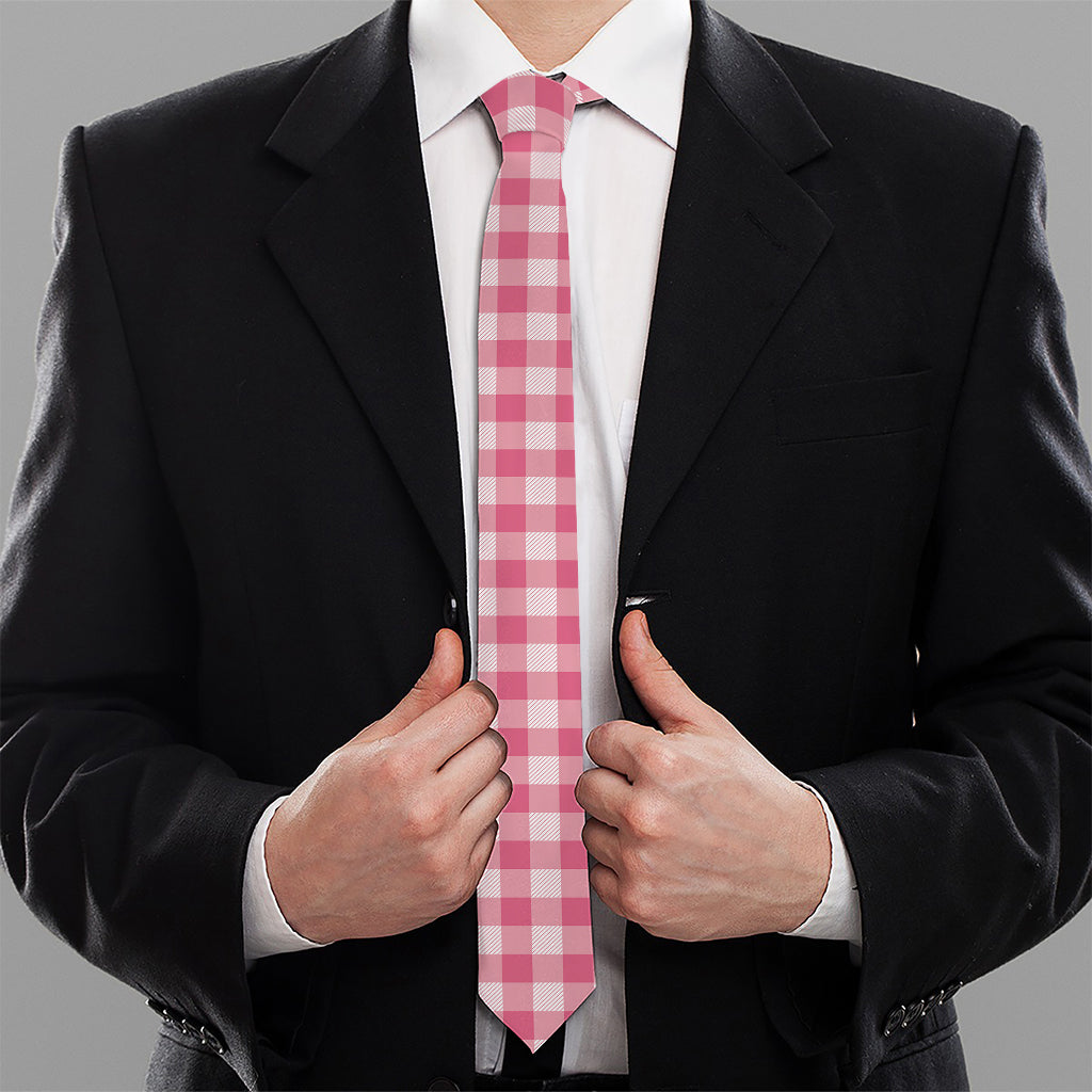 Pink Check Pattern Print Necktie