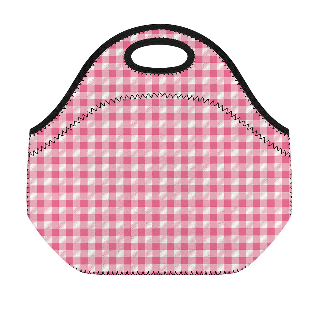 Pink Check Pattern Print Neoprene Lunch Bag