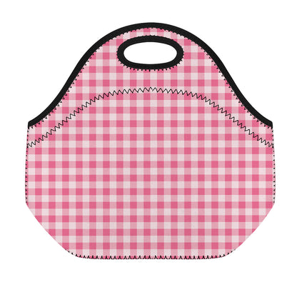 Pink Check Pattern Print Neoprene Lunch Bag