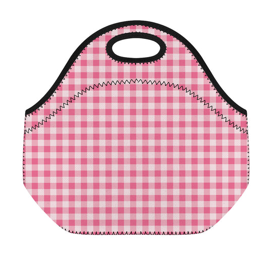 Pink Check Pattern Print Neoprene Lunch Bag