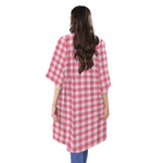 Pink Check Pattern Print Open Front Beach Cover Up
