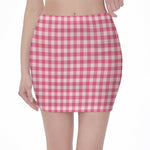Pink Check Pattern Print Pencil Mini Skirt