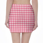 Pink Check Pattern Print Pencil Mini Skirt