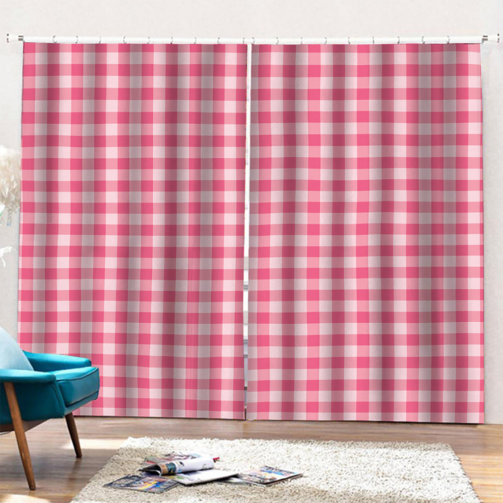 Pink Check Pattern Print Pencil Pleat Curtains