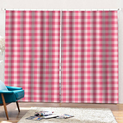 Pink Check Pattern Print Pencil Pleat Curtains