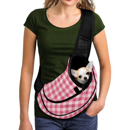 Pink Check Pattern Print Pet Sling Carrier