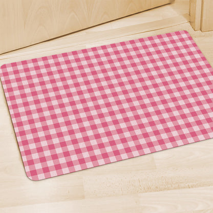 Pink Check Pattern Print Polyester Doormat