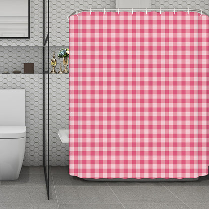 Pink Check Pattern Print Polyester Shower Curtain