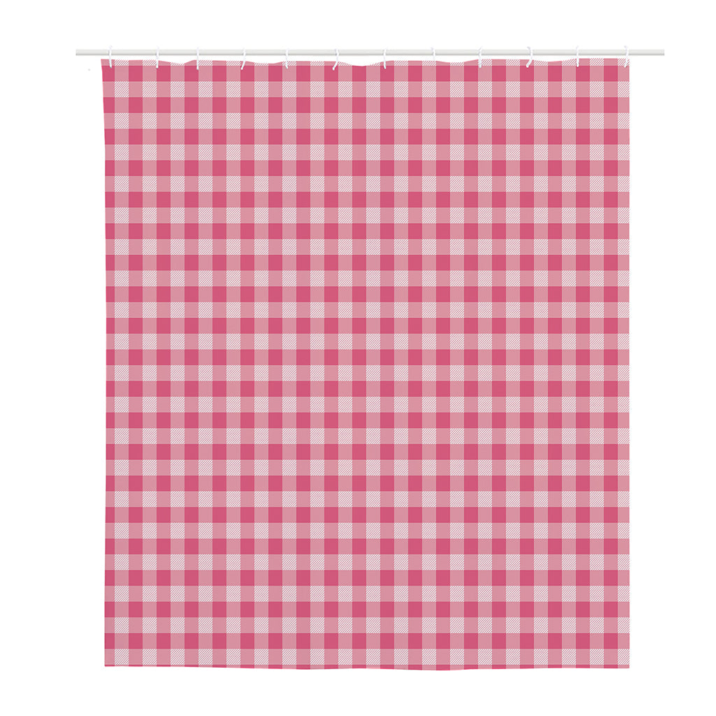 Pink Check Pattern Print Polyester Shower Curtain