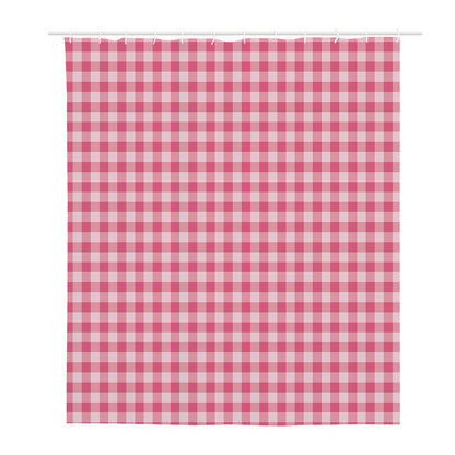 Pink Check Pattern Print Polyester Shower Curtain