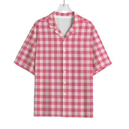 Pink Check Pattern Print Rayon Hawaiian Shirt