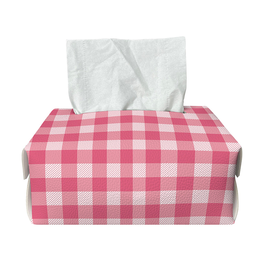 Pink Check Pattern Print Rectangle Tissue Box Cover
