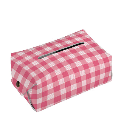 Pink Check Pattern Print Rectangle Tissue Box Cover