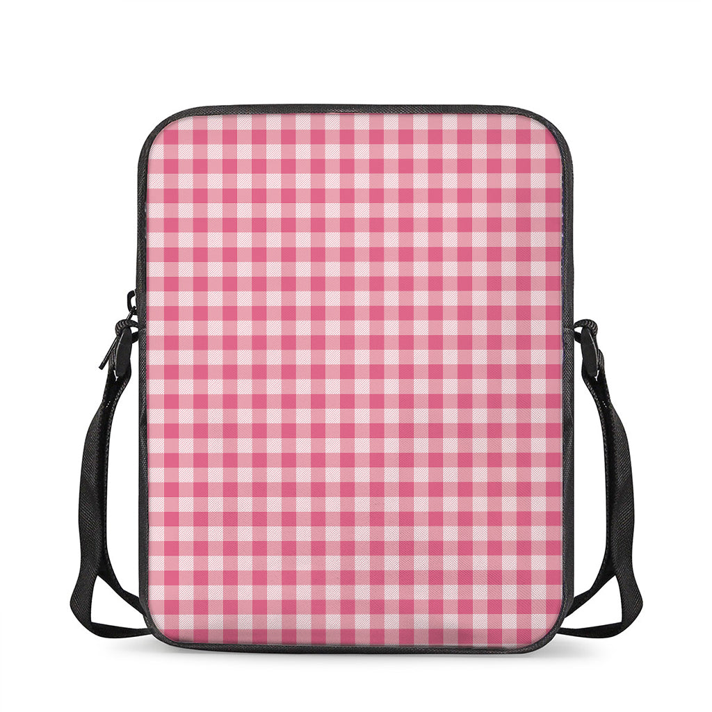 Pink Check Pattern Print Rectangular Crossbody Bag