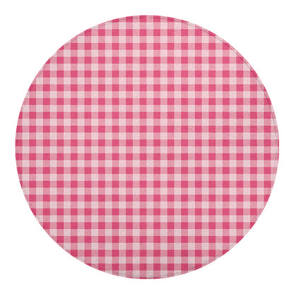 Pink Check Pattern Print Round Blanket