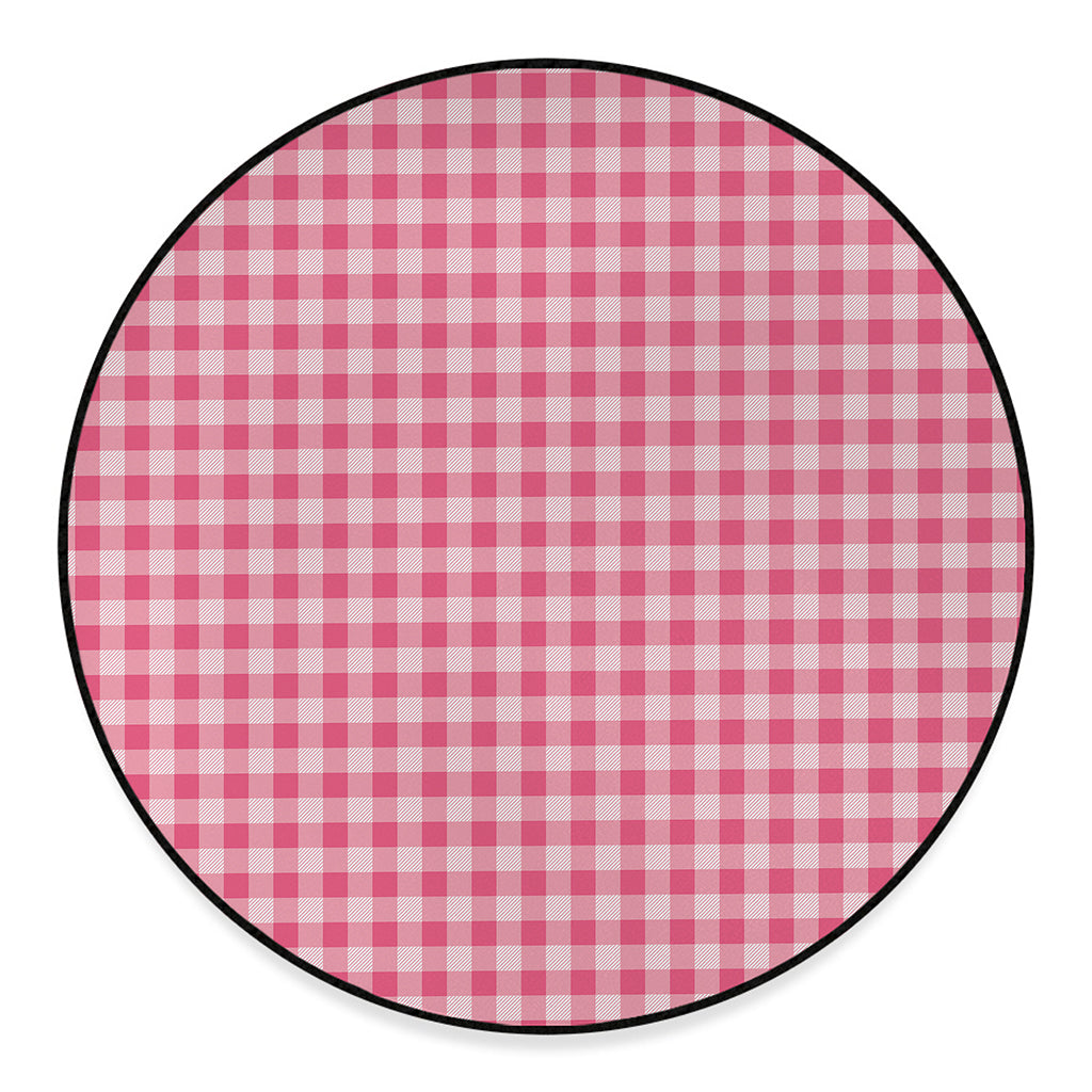 Pink Check Pattern Print Round Floor Mat