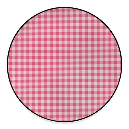Pink Check Pattern Print Round Floor Mat