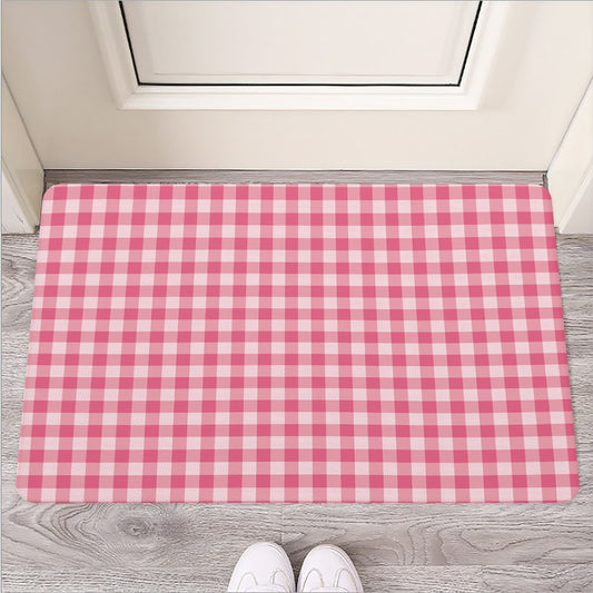Pink Check Pattern Print Rubber Doormat