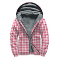 Pink Check Pattern Print Sherpa Lined Zip Up Hoodie