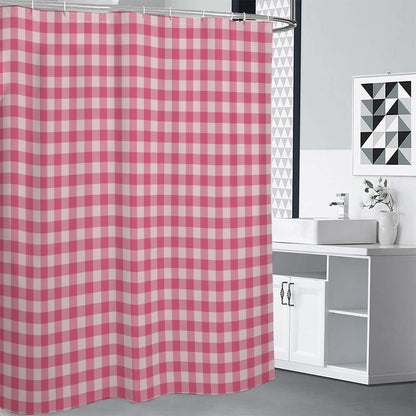 Pink Check Pattern Print Shower Curtain