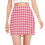 Pink Check Pattern Print Side Slit Mini Skirt