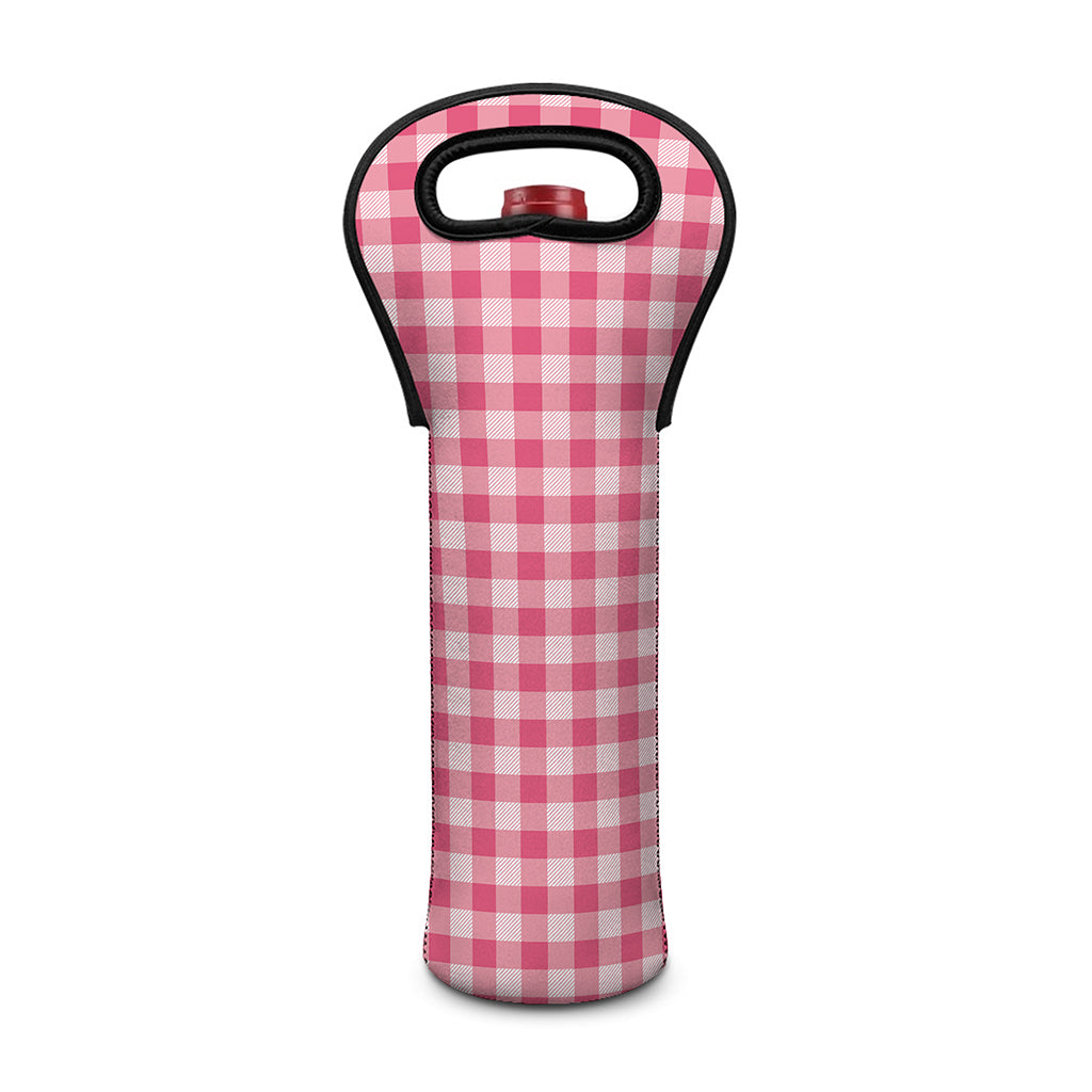 Pink Check Pattern Print Single Neoprene Wine Tote