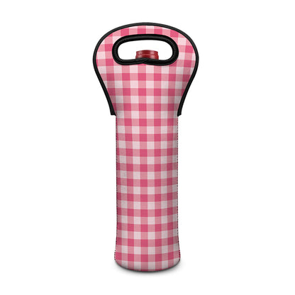 Pink Check Pattern Print Single Neoprene Wine Tote