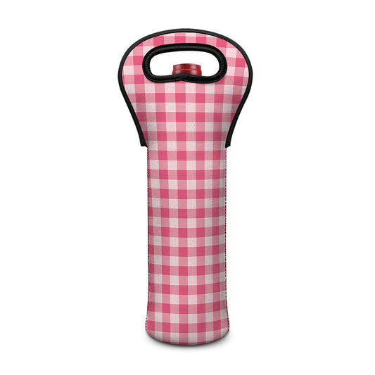 Pink Check Pattern Print Single Neoprene Wine Tote