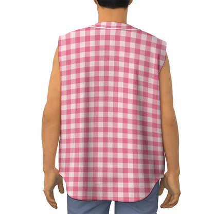 Pink Check Pattern Print Sleeveless Baseball Jersey